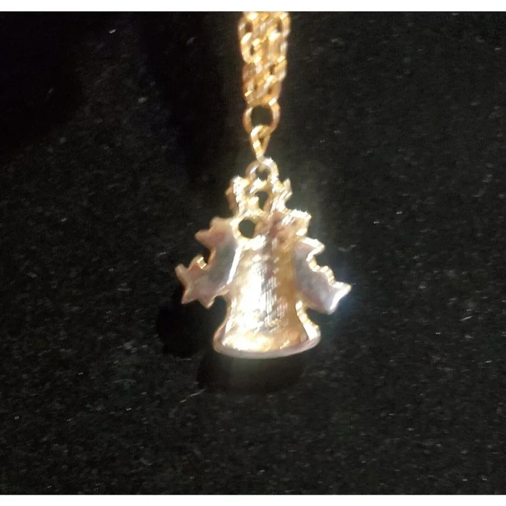 Christmas Bell Pendant Gold Tone Double Chain Necklace 22.5" Holiday Jewelry - Picture 6 of 7
